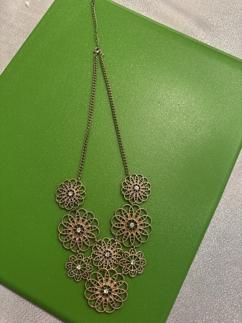 Flower Statement Necklace Daisy Gold Costume Jewelry Rhinestone Y2K Glam